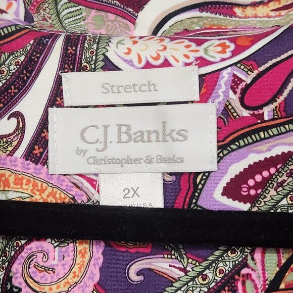 C.J. Banks Purple Pink Paisley Cropped One-Button Swing Jacket Women's Plus 2X - Picture 4 of 11